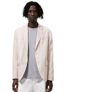 Zara Mens Pink Linen Suit Jacket Blazer